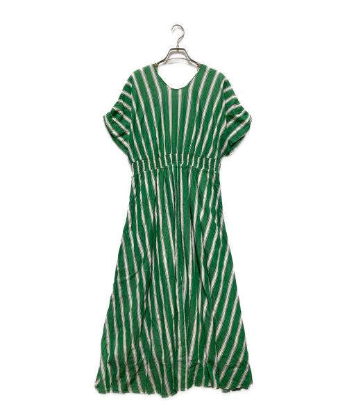 ne quittez pas（ヌキテパ）ne quittez pas (ヌキテパ) Cotton Voile Stripe Waist Gather Dress グリーン サイズ:Mの古着・服飾アイテム