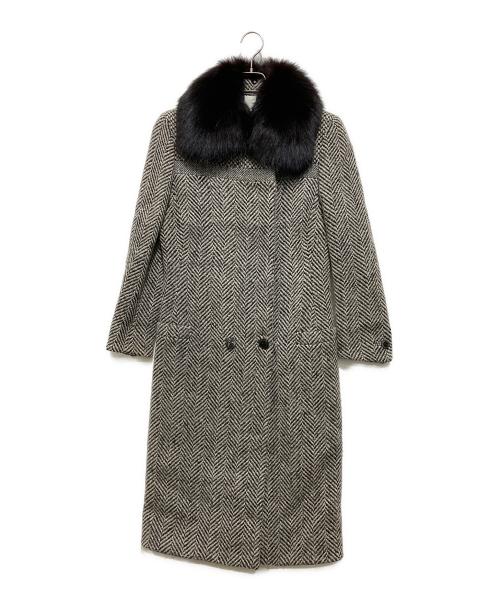 GIANNI VERSACE（ジャンニ・ヴェルサーチ）GIANNI VERSACE (ジャンニ・ヴェルサーチ) ツイードファー襟ロングコート ベージュ サイズ:40の古着・服飾アイテム