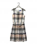 BLUE LABEL CRESTBRIDGEブルーレーベルクレストブリッジ）の古着「ベルト付きチェックワンピース」｜ベージュ