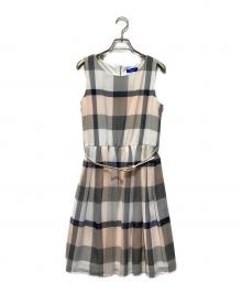 BLUE LABEL CRESTBRIDGE（ブルーレーベルクレストブリッジ）の古着「ベルト付きチェックワンピース」｜ベージュ