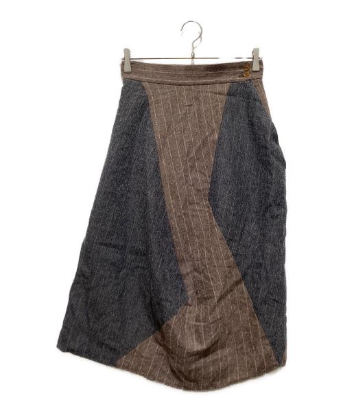 Vivienne Westwood RED LABEL（ヴィヴィアンウエストウッドレッドレーベル）Vivienne Westwood RED LABEL (ヴィヴィアンウエストウッドレッドレーベル) 切替ヘリンボーンスカート ブラウン×グレー サイズ:40の古着・服飾アイテム