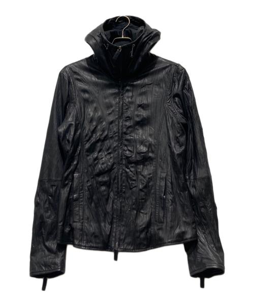 EMPORIO ARMANI（エンポリオ アルマーニ）EMPORIO ARMANI (エンポリオ アルマーニ) ラムレザーフーデッドジャケット ブラック サイズ:48の古着・服飾アイテム