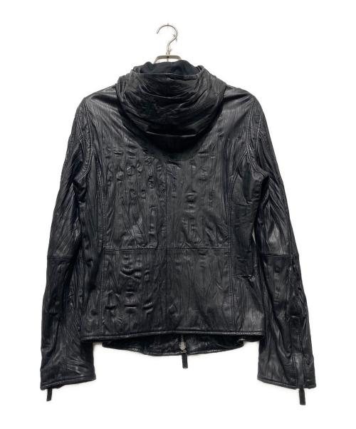 EMPORIO ARMANI（エンポリオ アルマーニ）EMPORIO ARMANI (エンポリオ アルマーニ) ラムレザーフーデッドジャケット ブラック サイズ:48の古着・服飾アイテム