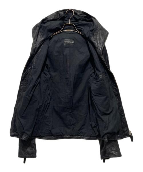 EMPORIO ARMANI（エンポリオ アルマーニ）EMPORIO ARMANI (エンポリオ アルマーニ) ラムレザーフーデッドジャケット ブラック サイズ:48の古着・服飾アイテム