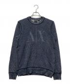 ARMANI EXCHANGEアルマーニ エクスチェンジ）の古着「ロゴデザインクルーネックニット」｜ネイビー
