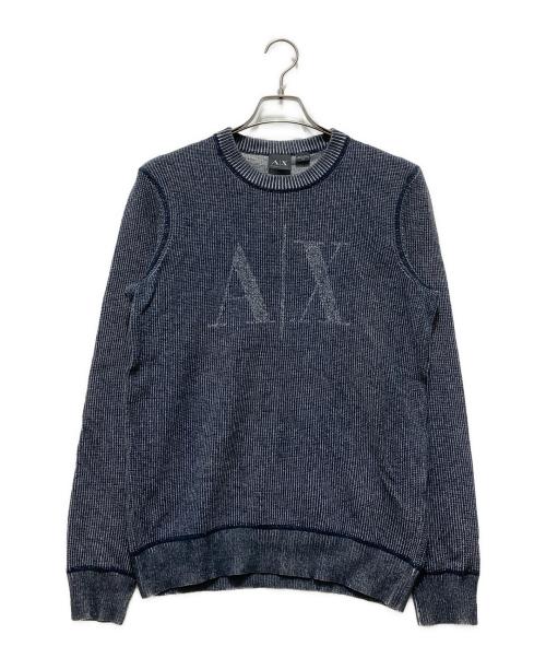 ARMANI EXCHANGE（アルマーニ エクスチェンジ）ARMANI EXCHANGE (アルマーニ エクスチェンジ) ロゴデザインクルーネックニット ネイビー サイズ:Mの古着・服飾アイテム