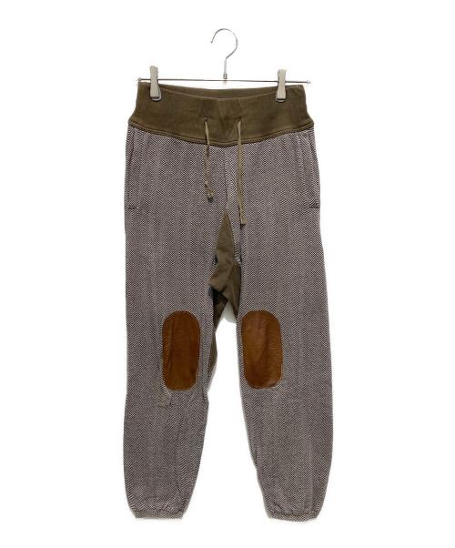 KAPITAL（キャピタル）KAPITAL (キャピタル) レザーパッチヘリンボーンスウェットパンツ ブラウン サイズ:1の古着・服飾アイテム