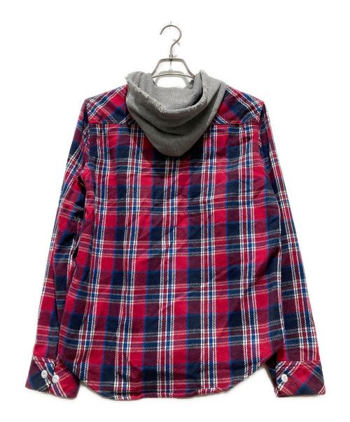 NUMBER (N)INE（ナンバーナイン）NUMBER (N)INE (ナンバーナイン) フード付 ネルシャツ ネイビー×レッド サイズ:2の古着・服飾アイテム