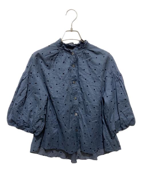 DRESSTERIOR（ドレステリア）DRESSTERIOR (ドレステリア) フリルカラー＆パフスリーブドットブラウス パープル サイズ:36の古着・服飾アイテム
