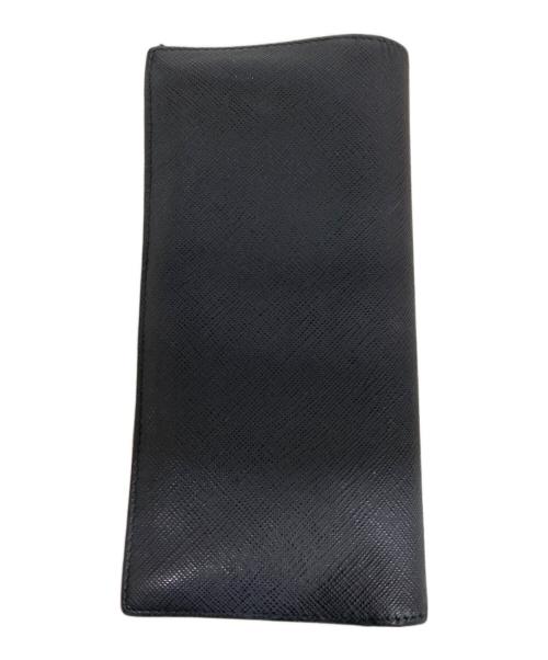 PRADA（プラダ）PRADA (プラダ) サフィアーノ型押し2つ折り長財布 ブラック×オレンジ（NERO PAPAYの古着・服飾アイテム