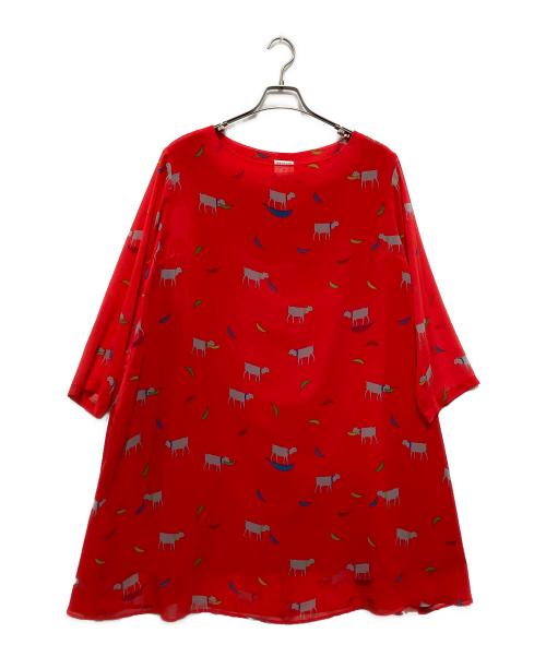 mannine（マンナイン）mannine (マンナイン) ウエストカーブワンピース レッド サイズ:15の古着・服飾アイテム