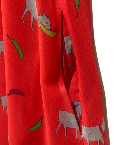 mannine（マンナイン）mannine (マンナイン) ウエストカーブワンピース レッド サイズ:15の古着・服飾アイテム