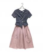 HER LIP TOハーリップトゥ）の古着「Asymmetrical Belted Docking Dress / アシメトリカルベルテッドドッキングワンピース」｜グレー×ピンク