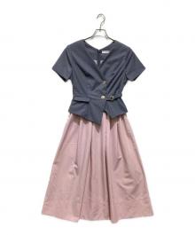 HER LIP TO（ハーリップトゥ）の古着「Asymmetrical Belted Docking Dress / アシメトリカルベルテッドドッキングワンピース」｜グレー×ピンク