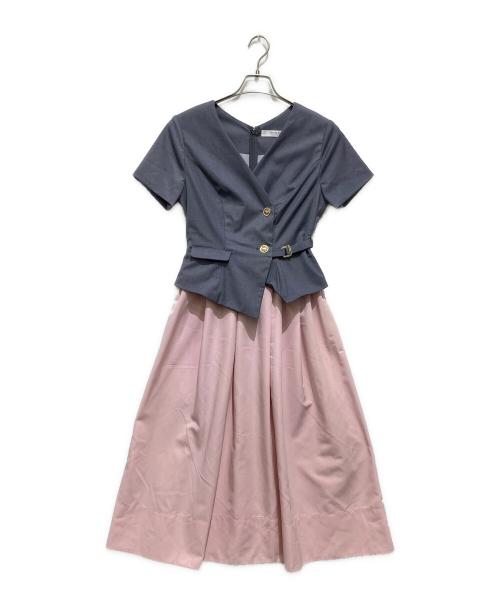 HER LIP TO（ハーリップトゥ）Her lip to (ハーリップトゥ) Asymmetrical Belted Docking Dress / アシメトリカルベルテッドドッキングワンピース グレー×ピンク サイズ:Sの古着・服飾アイテム