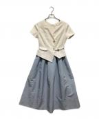 HER LIP TOハーリップトゥ）の古着「Asymmetrical Belted Docking Dress / アシメトリカルベルテッドドッキングワンピース」｜ベージュ×グレー
