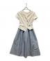 Her lip to（ハーリップトゥ）の古着「Asymmetrical Belted Docking Dress / アシメトリカルベルテッドドッキングワンピース」｜ベージュ×グレー