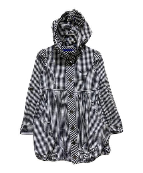 BURBERRY BLUE LABEL（バーバリー ブルー レーベル）BURBERRY BLUE LABEL (バーバリー ブルー レーベル) ホース刺繍ギンガムチェックフーデッドコート ネイビー×グレー サイズ:38の古着・服飾アイテム