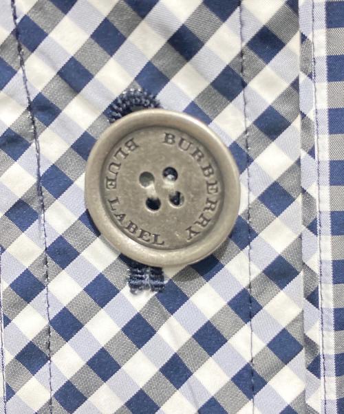 BURBERRY BLUE LABEL（バーバリー ブルー レーベル）BURBERRY BLUE LABEL (バーバリー ブルー レーベル) ホース刺繍ギンガムチェックフーデッドコート ネイビー×グレー サイズ:38の古着・服飾アイテム
