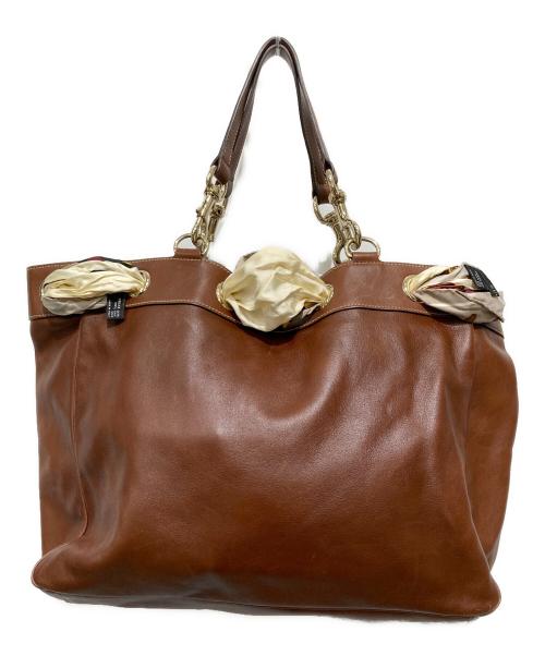 GUCCI（グッチ）GUCCI (グッチ) POSITANO TOTE BAG/スカーフ付きレザートートバッグ ブラウンの古着・服飾アイテム