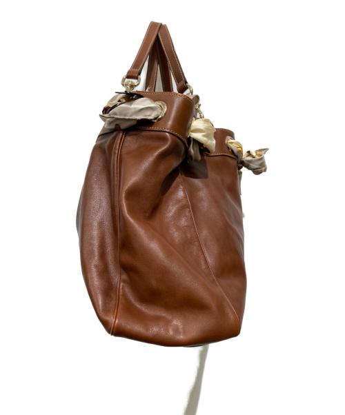GUCCI（グッチ）GUCCI (グッチ) POSITANO TOTE BAG/スカーフ付きレザートートバッグ ブラウンの古着・服飾アイテム