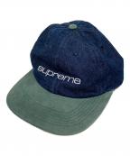 SUPREMEシュプリーム）の古着「Denim Suede Compact Logo 6-Panel」｜インディゴ×グリーン