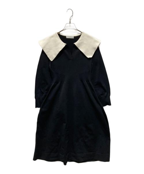 CELFORD（セルフォード）CELFORD (セルフォード) 襟付きホールガーメントワンピース ブラック×ホワイト サイズ:36の古着・服飾アイテム