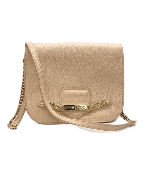 JIMMY CHOO（ジミーチュウ）JIMMY CHOO (ジミーチュウ) ロゴプレートチェーンショルダーバッグ ベージュの古着・服飾アイテム