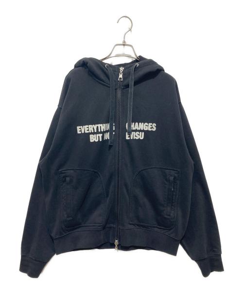 EVISU（エヴィス）EVISU (エヴィス) スローガンプリント オーバーサイズ キャップ付きフードジャケット ブラック サイズ:Mの古着・服飾アイテム