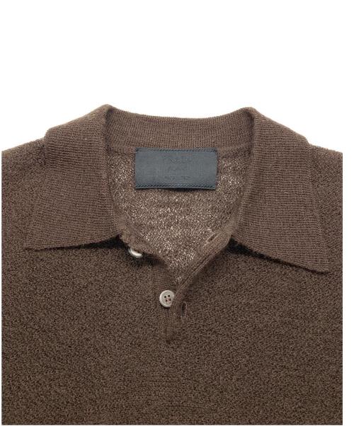 PRADA（プラダ）PRADA (プラダ) シアーニットポロシャツ ブラウン サイズ:FREEの古着・服飾アイテム