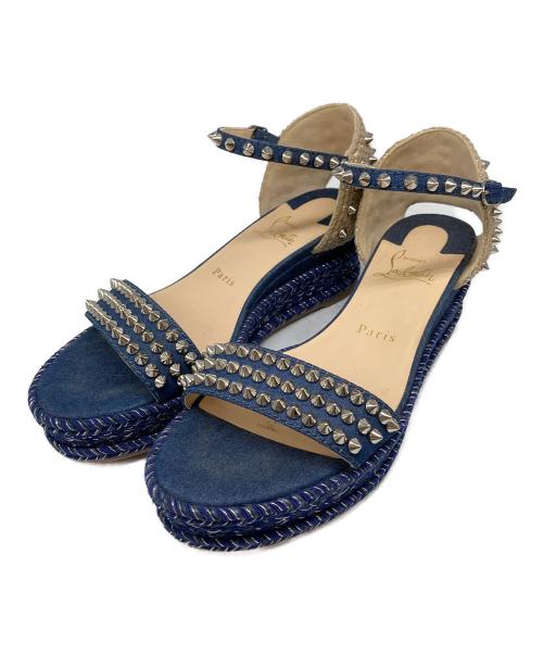 Christian Louboutin（クリスチャン・ルブタン）Christian Louboutin (クリスチャン・ルブタン) デニムスパイクスタッズサンダル ネイビー サイズ:37の古着・服飾アイテム