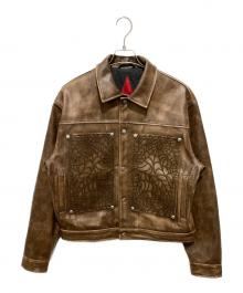 THE BOY HAS NO PATIENCE（ザボーイハズノーパティエンス）の古着「BLOOD MOON NIGHT SPIDER WEB LEATHER JACKET」｜ブラウン