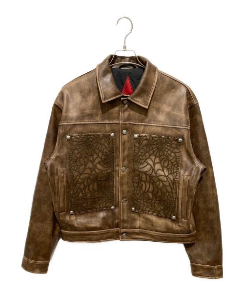 THE BOY HAS NO PATIENCE（ザボーイハズノーパティエンス）THE BOY HAS NO PATIENCE (ザボーイハズノーパティエンス) BLOOD MOON NIGHT SPIDER WEB LEATHER JACKET ブラウン サイズ:Ｍの古着・服飾アイテム
