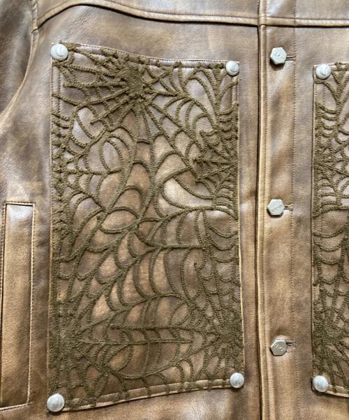 THE BOY HAS NO PATIENCE（ザボーイハズノーパティエンス）THE BOY HAS NO PATIENCE (ザボーイハズノーパティエンス) BLOOD MOON NIGHT SPIDER WEB LEATHER JACKET ブラウン サイズ:Ｍの古着・服飾アイテム