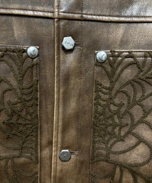 THE BOY HAS NO PATIENCE（ザボーイハズノーパティエンス）THE BOY HAS NO PATIENCE (ザボーイハズノーパティエンス) BLOOD MOON NIGHT SPIDER WEB LEATHER JACKET ブラウン サイズ:Ｍの古着・服飾アイテム
