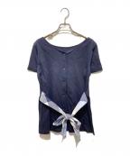 BLUE LABEL CRESTBRIDGEブルーレーベルクレストブリッジ）の古着「チェックウエストベルトブラウス」｜ネイビー