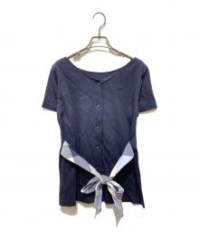 BLUE LABEL CRESTBRIDGE（ブルーレーベルクレストブリッジ）の古着「チェックウエストベルトブラウス」｜ネイビー