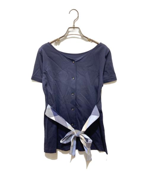 BLUE LABEL CRESTBRIDGE（ブルーレーベルクレストブリッジ）BLUE LABEL CRESTBRIDGE (ブルーレーベルクレストブリッジ) チェックウエストベルトブラウス ネイビー サイズ:38の古着・服飾アイテム