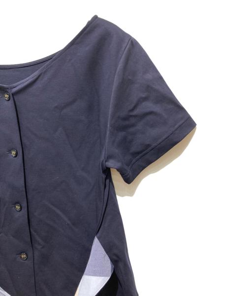 BLUE LABEL CRESTBRIDGE（ブルーレーベルクレストブリッジ）BLUE LABEL CRESTBRIDGE (ブルーレーベルクレストブリッジ) チェックウエストベルトブラウス ネイビー サイズ:38の古着・服飾アイテム
