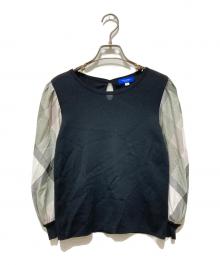 BLUE LABEL CRESTBRIDGE（ブルーレーベルクレストブリッジ）の古着「チェックスリーブニット」｜ブラック