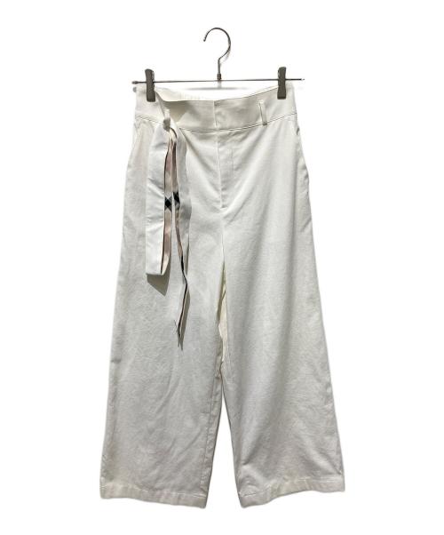 BLUE LABEL CRESTBRIDGE（ブルーレーベルクレストブリッジ）BLUE LABEL CRESTBRIDGE (ブルーレーベルクレストブリッジ) チェックベルトストレッチパンツ ホワイト サイズ:38の古着・服飾アイテム