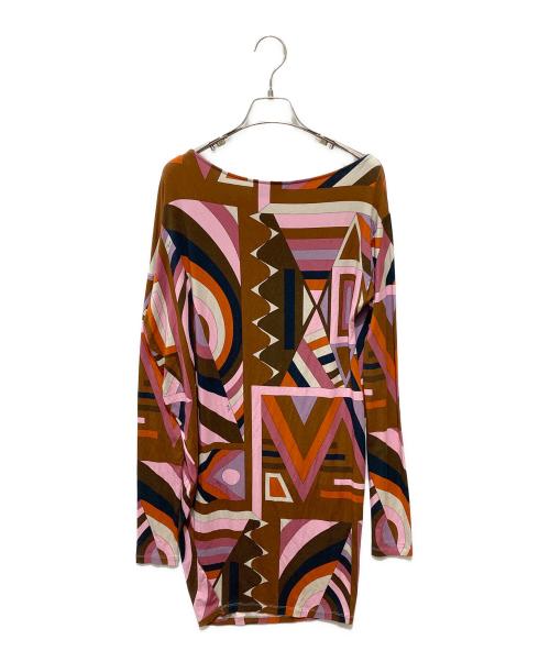 Emilio Pucci（エミリオ プッチ）Emilio Pucci (エミリオ プッチ) 総柄ワンピース ピンク×ブラウン サイズ:34の古着・服飾アイテム