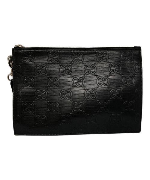 GUCCI（グッチ）GUCCI (グッチ) GGエンボスクラッチバッグ ブラックの古着・服飾アイテム