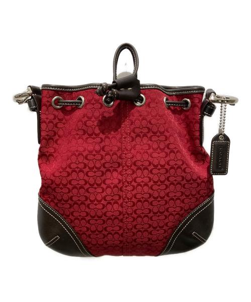 COACH（コーチ）COACH (コーチ) 2WAY巾着ハンドバッグ レッド×ブラウンの古着・服飾アイテム