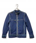 DIESELディーゼル）の古着「デニムナイロンライダースジャケット」｜ネイビー×インディゴ
