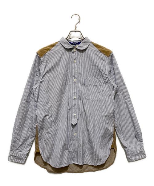 JUNYA WATANABE MAN（ジュンヤワタナベマン）JUNYA WATANABE MAN (ジュンヤワタナベマン) ラウンドカラー 異素材切替長袖ストライプシャツ ブルー サイズ:Mの古着・服飾アイテム