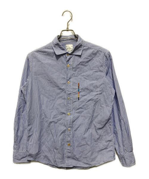 PAUL SMITH（ポールスミス）Paul Smith (ポールスミス) アーティストストライプエンブロイダリーシャツ / ARTIST STRIPE EMBROIDERY SHIRT ブルー×ホワイト サイズ:Lの古着・服飾アイテム