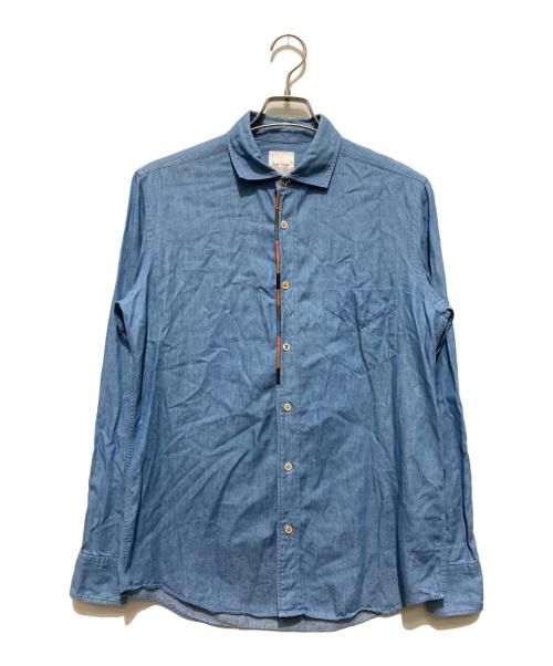 PAUL SMITH（ポールスミス）Paul Smith (ポールスミス) ストライプ刺繍シャンブレー長袖シャツ ブルー サイズ:Lの古着・服飾アイテム