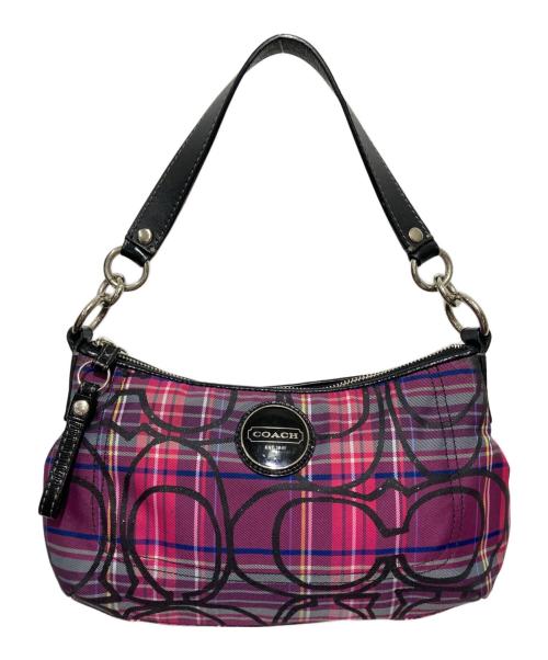 COACH（コーチ）COACH (コーチ) チェックデザイン2WAYバッグ ブラック×ピンクの古着・服飾アイテム