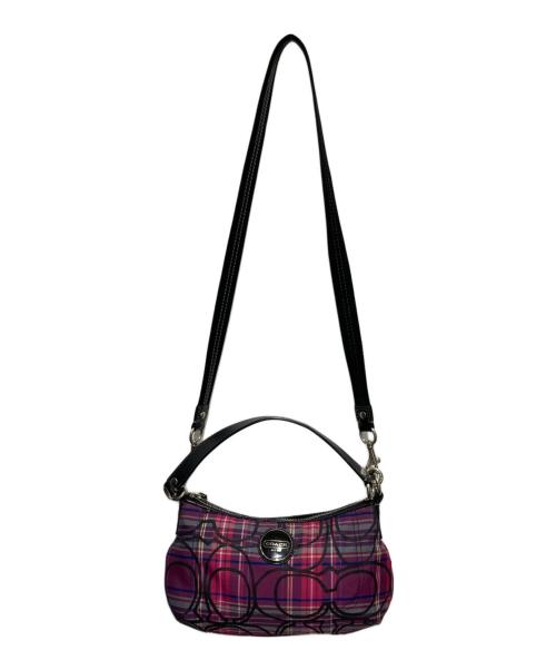 COACH（コーチ）COACH (コーチ) チェックデザイン2WAYバッグ ブラック×ピンクの古着・服飾アイテム
